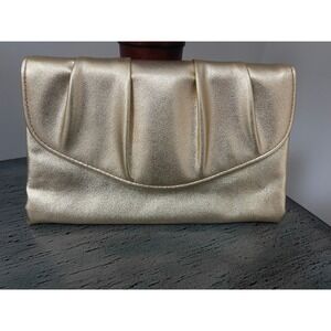 Vintage Metallic Gold Pleated Evening Clutch Bag Shimmer Wedding Formal Handbag